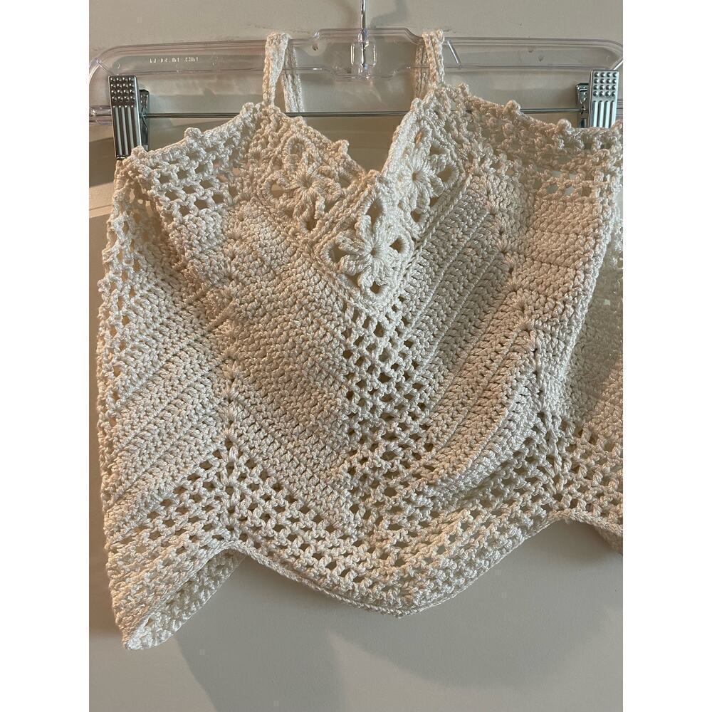 Tops hand crochet crop camisole see through inserts med